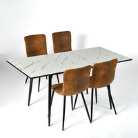 juego de mesa extensible efecto marmol blanco 120-160cm y 4 sillas