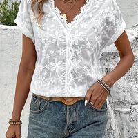 blusa de encaje con cuello en v blusa casual de manga corta para primavera y verano ropa de mujer