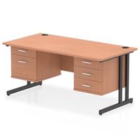 impulse 1600x800 desk beechblack cantilever leg 23 drawer fixed peds