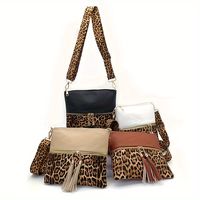 bolsos de moda elegantes para mujer con estampado de leopardo y borlas fabricados en material de poliuretano con correa ajustable