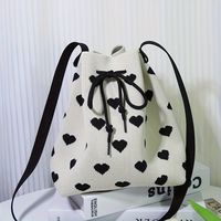 bolso de cubo con patron de corazon simple bolso de mano con cordon para mujer bolso clasico para mujer