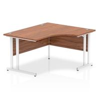 impulse 1400mm right crescent desk walnut top white cantilever leg