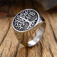 anillo de acero inoxidable con patron de moda retro arbol de la vida para hombres estilo rock hip hop