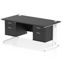 impulse 1600x800 desk blackwhite cable managed 2x2 drawer fixed ped