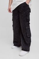 pantalon tall cargo plisado destenido holgado con multibolsillos negro