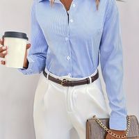 camisa a rayas con botones delanteros elegante camisa de manga larga con solapa para primavera y otono ropa de mujer