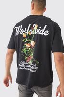 camiseta oversize worldwide con estampado de flores negro