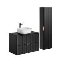 set mueble lavabo y columna estratificado negro mate