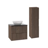 set de muebles con lavabo y columna estratificado marron negro