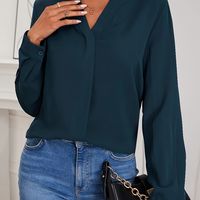 blusa solida y sencilla elegante blusa de cuello en v de manga larga versatil ropa de mujer