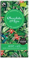 chocolate  love organic fairtrade mint 67 dark chocolate bar - 80g