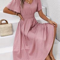 vestido estampado con cintura fruncida vestido casual de manga corta para primavera y verano ropa de mujer