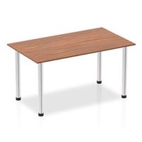 impulse 1400mm straight table walnut top chrome post leg