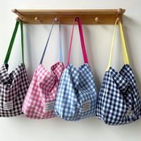 bolsa de hombro de lona a cuadros para mujer bolso de mano de gran capacidad bolso informal para verano bolso para la escuela viajes compras playa vacaciones