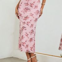 falda de cintura alta con estampado floral elegante falda midi ajustada para primavera y verano ropa de mujer