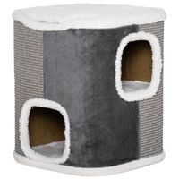 pawhut barril rascador para gatos de 2 niveles con cuevas de sisal felpa suave y plataforma de vellon 40x40x49 cm gris   aosom es