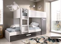 cama tren con armario tana blanco y gris 242x111x150 cm