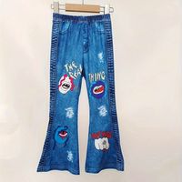 pantalones acampanados de imitacion de mezclilla con estampado de letras y chicas bolsillos falsos para ninas leggings casuales y elegantes para el uso diario en verano