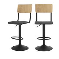 silla de bar ajustable 6080cm en madera clara y negro x2