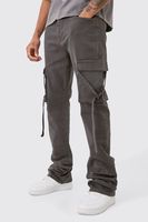 pantalon tall cargo ajustado de campana con cintura fija y pernera plisada gris