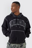 sudadera oversize worldwide con capucha y costuras en contraste negro