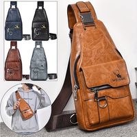 1pc bolso de pecho retro casual de cuero pu para hombres mensajero de gran capacidad con multiples compartimentos a prueba de agua