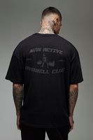 camiseta tall oversize man active con estampado barbell club negro