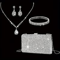 conjunto de 4 bolsos de noche de lujo con pedreria ideal para bodas fiestas y banquetes incluye un elegante bolso de mano con brillo pendientes collar y pulsera para mujeres