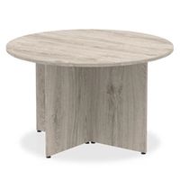 impulse 1200mm round table grey oak top arrowhead leg