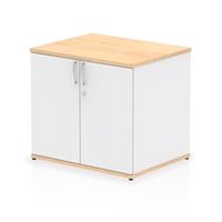 impulse 600mm deep desk high cupboard maple and white