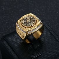 anillo de acero de titanio chapado en oro al vacio anillo de patron de aguila genial para hombre