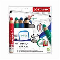 stabilo markdry whiteboard pencil x4 assorted sharpenercloth 6484-5