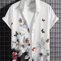 camisa de manga corta con botones para hombre con patron de mariposas y flores ideal para vacaciones en verano y resort ropa de hombre