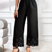 pantalones anchos de pierna ancha con encaje pantalones casuales de cintura elastica ropa de mujer