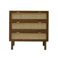 comoda de madera de mango maciza y rejilla con acabado nogal de 90 cm