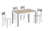 conjunto de mesa extens phyna 110-160x70 roblegr  4 sillas asiento bco