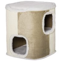pawhut barril rascador para gatos de 2 niveles con cuevas de sisal felpa suave y plataforma de vellon 40x40x49 cm beige   aosom es