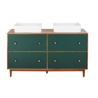 mueble de bano doble con 4 cajones marron claro y verde