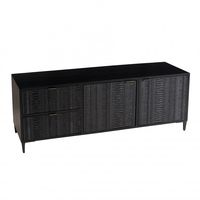 mueble tv de madera de mango negro con 2 puertas y 2 cajones