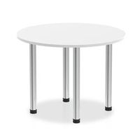 impulse 1000mm round table white top chrome post leg