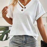 top de cuello en v con botones camiseta de manga corta casual para primavera y verano ropa de mujer