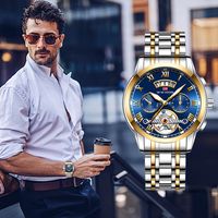 reloj de cuarzo para hombres con correa de acero inoxidable elegante y moderno con tourbillon simulado agujas luminosas y calendario