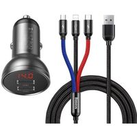 baseus cargador de coche 2x usb48a 24w  cable 3 en 1 negro