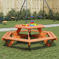 vidaxl mesa de picnic hexagonal 6 ninos agujero sombrilla madera abeto