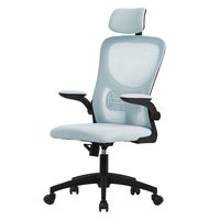 silla de oficina ergonomica azul de rejilla con resposabrazos