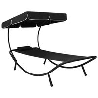 vidaxl tumbona de jardin con toldo y cojin negro