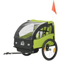 homcom remolque de bicicleta para ninos 18 meses con cinturon de seguridad sistema de amortiguador 140x88x90 cm verde