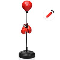 costway pelota de boxeo con base con altura regulable bomba manual y guantes de boxeo para adultos ninos 8 negro y rojo 43 x 11 x 120-154 cm
