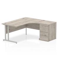 impulse 1600 right crescent desk grey oak cantilever  desk high ped