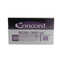 concord record card 127x76mm assorted 100 pack 16099